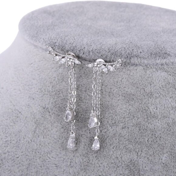 Angel's Wings Cubic Zirconia Ear Climber Dangle Earrings Women Jewelry - Picture 2 of 7